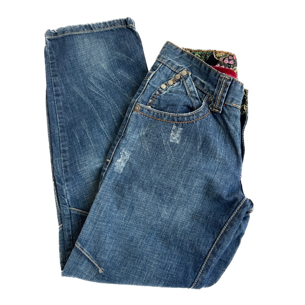 Le Paco Jeans Size 27 Low Rise Distressed Studded Straight Leg Fun Pockets